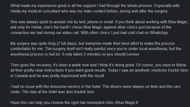 BlueMagic Group Clinic Good Review on Google