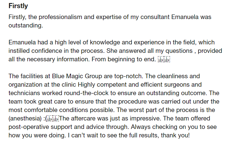 BlueMagic Group Clinic Good Review on Trustpilot